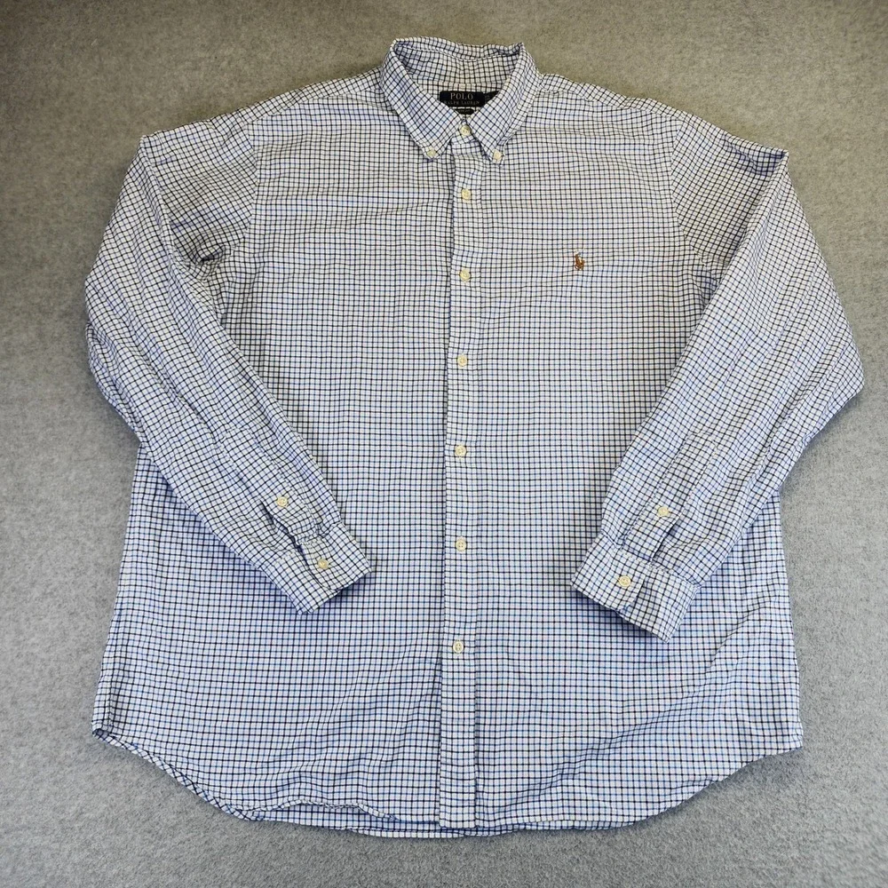 Polo Ralph Lauren Men XXL Classic Fit Oxford Blue Plaid Long Sleeve Button Shirt